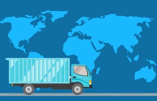 illustration d'un camion devant une carte du monde